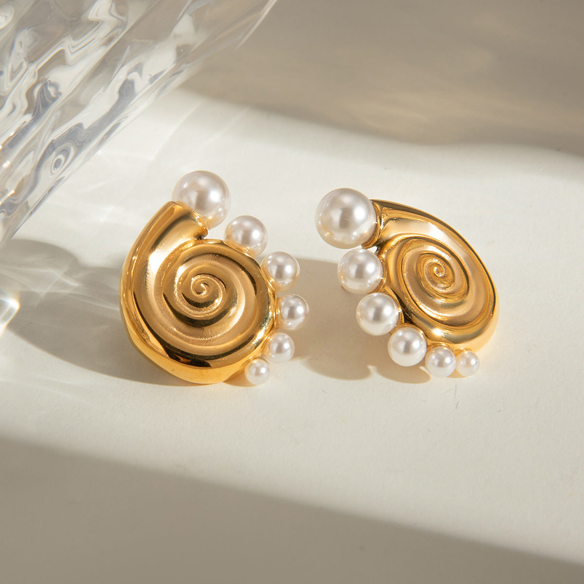 Gold Conch Pearl Earrings