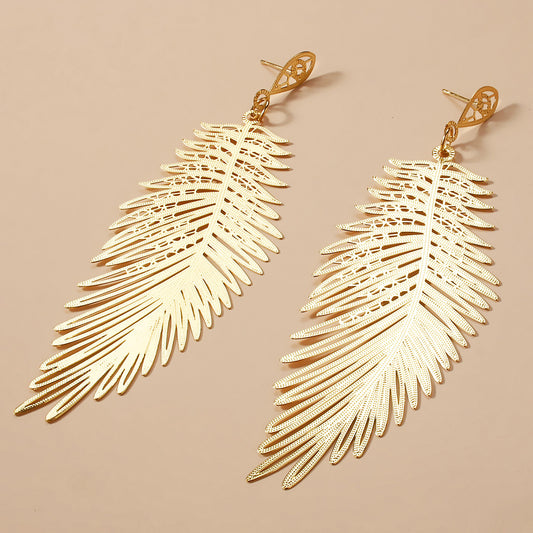 Feather Leaf Golden Earrings