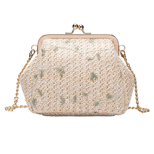 Kira Embroidery Gold Chain Bag