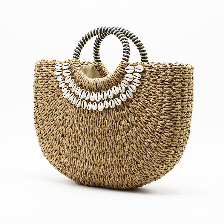 Carrie Shell Moon Straw Woven Bag