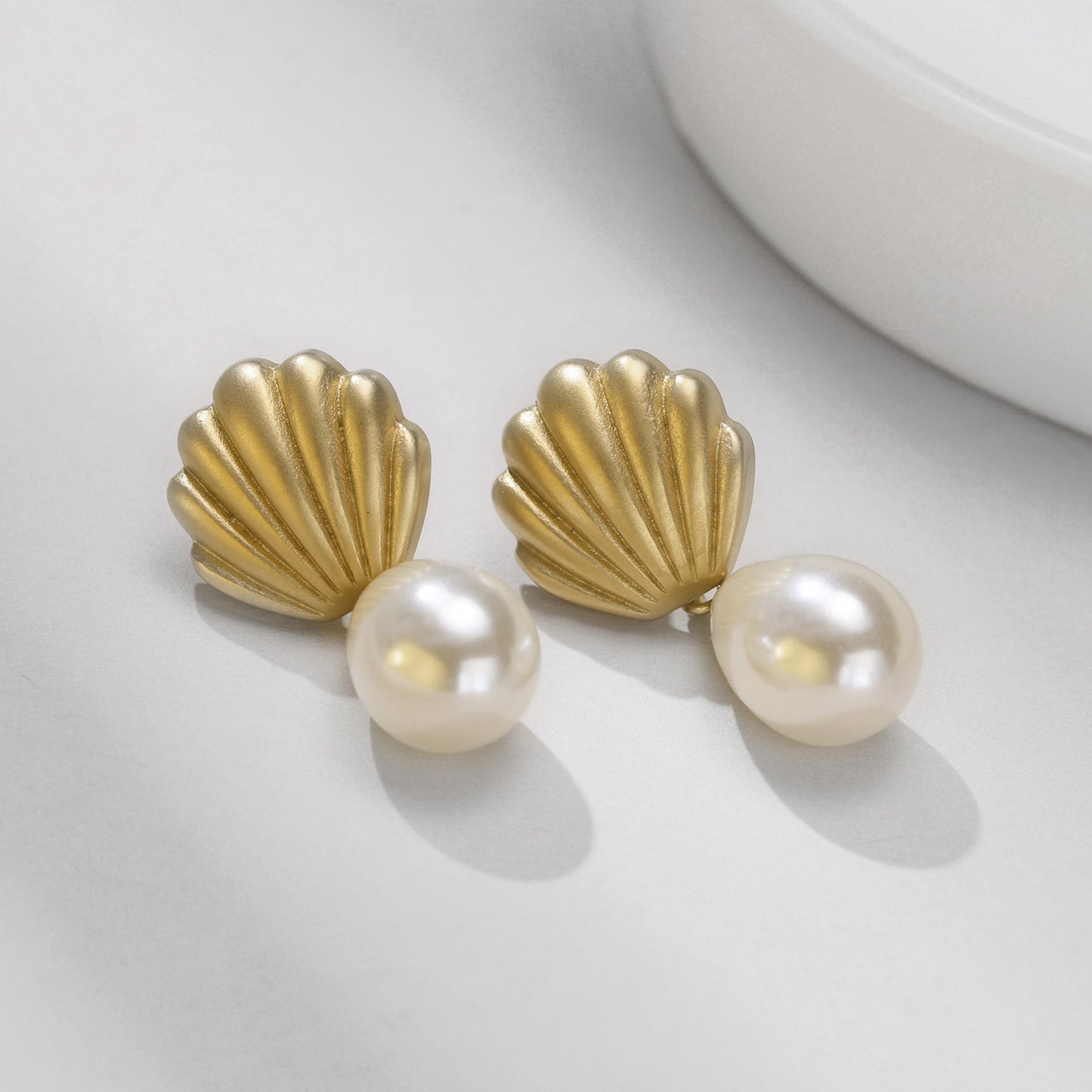Gold Shell Pearl Drop Earrings