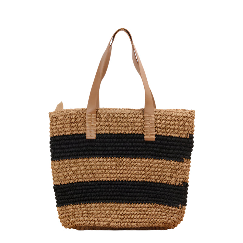 Striped Woven Straw Shoulder Bag