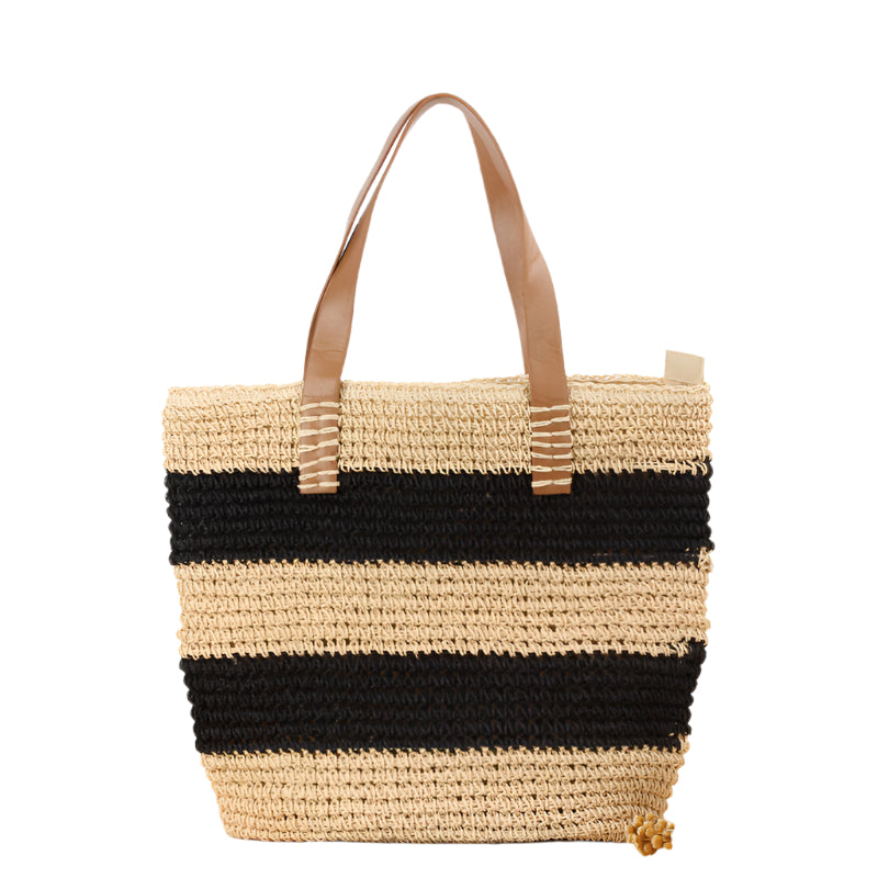 Striped Woven Straw Shoulder Bag