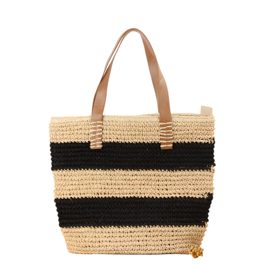 Striped Woven Straw Shoulder Bag