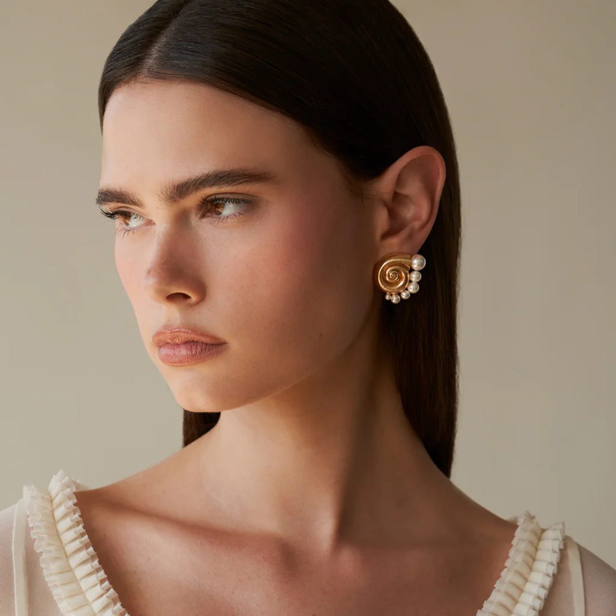 Gold Conch Pearl Earrings