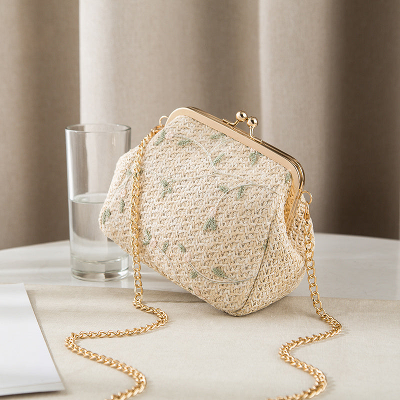 Kira Embroidery Gold Chain Bag