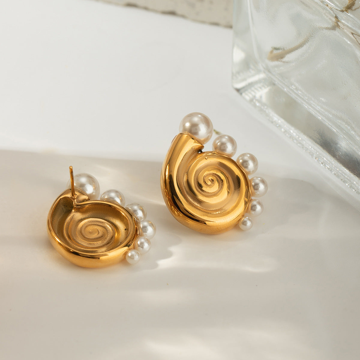 Gold Conch Pearl Earrings