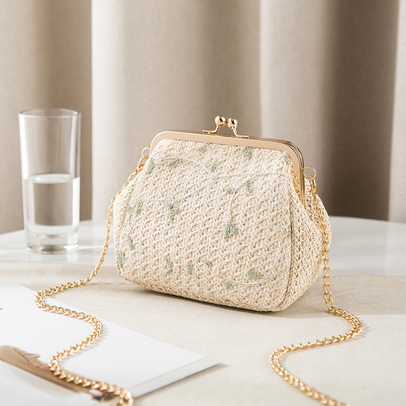 Kira Embroidery Gold Chain Bag