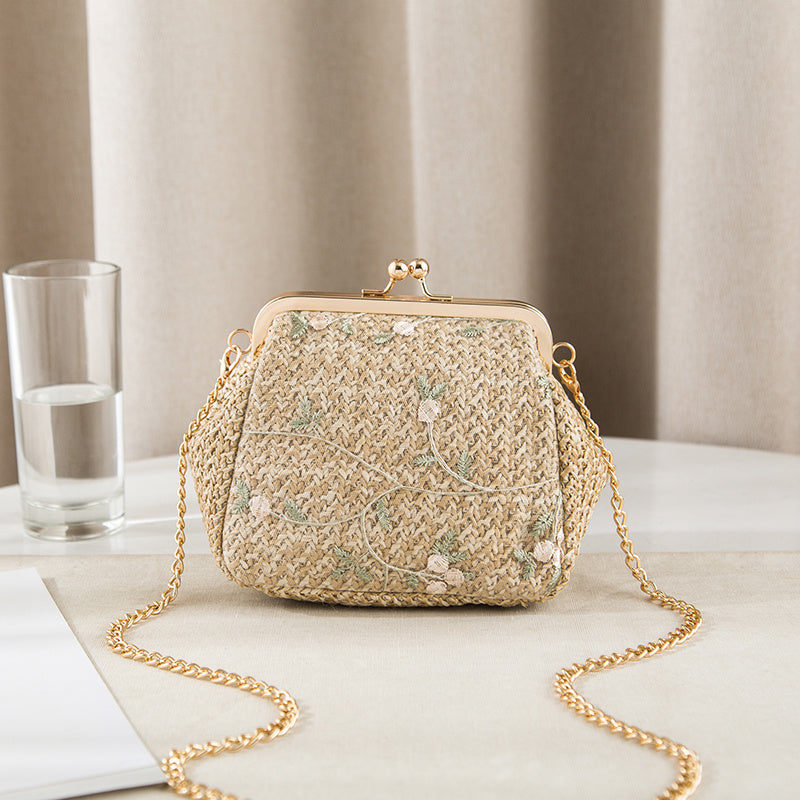 Kira Embroidery Gold Chain Bag