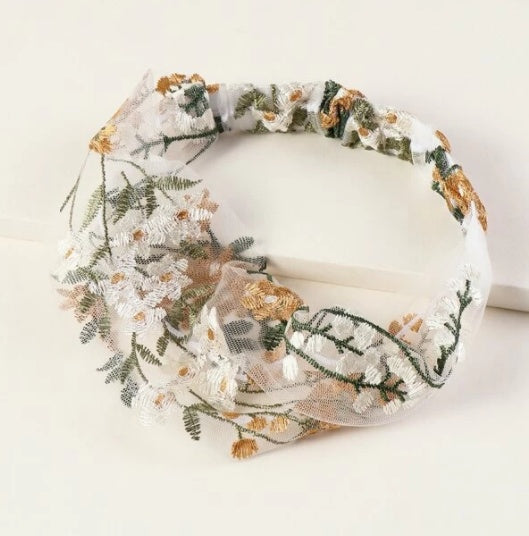 Daisy Floral Embroidery Headband