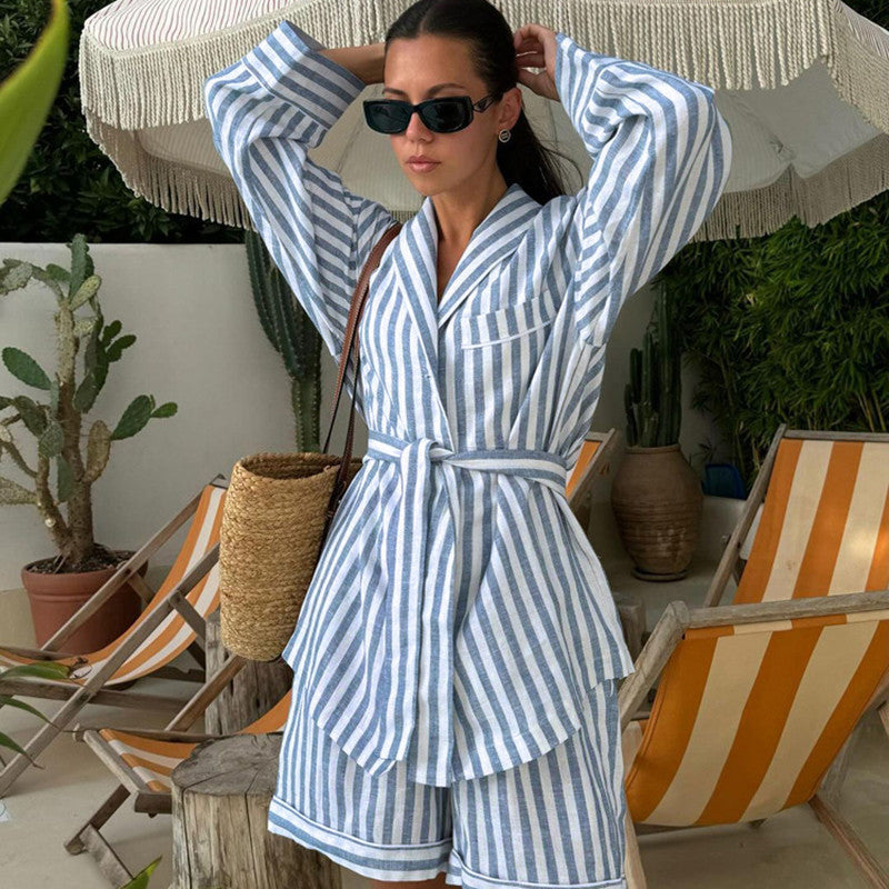 Ava Striped Resort Shirt + Shorts Set