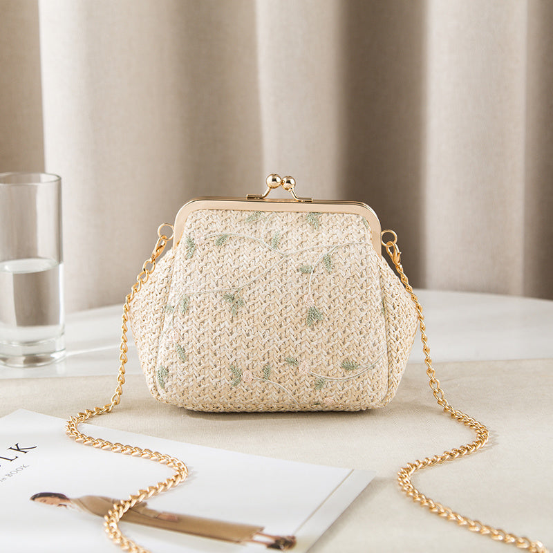 Kira Embroidery Gold Chain Bag