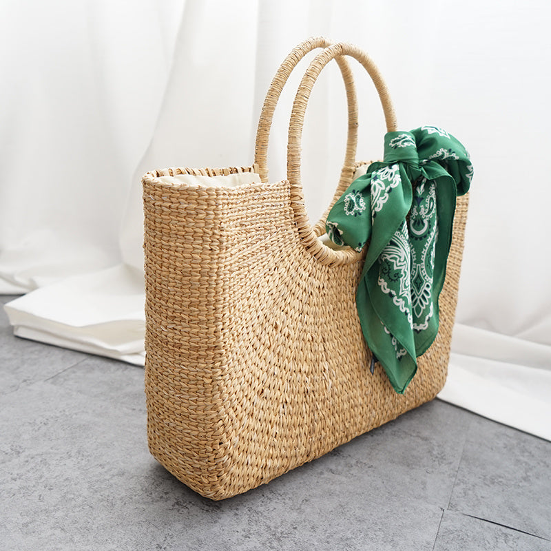 Malibu Square Straw Beach Bag