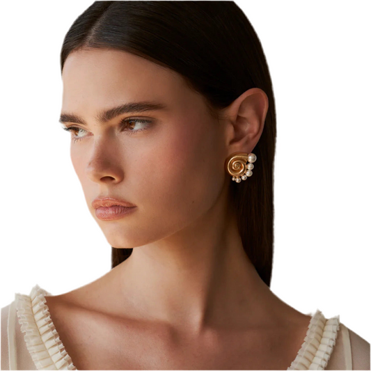 Gold Conch Pearl Earrings