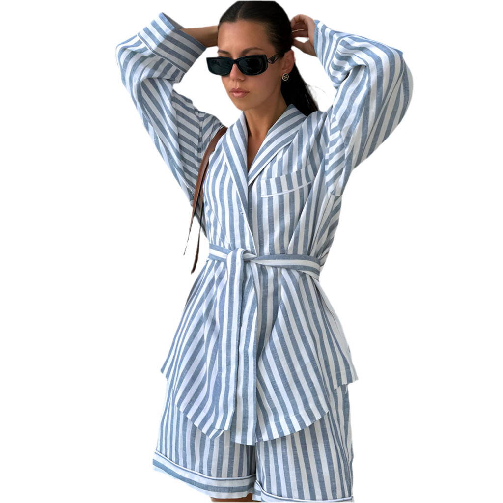 Ava Striped Resort Shirt + Shorts Set