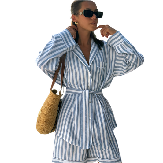 Ava Striped Resort Shirt + Shorts Set