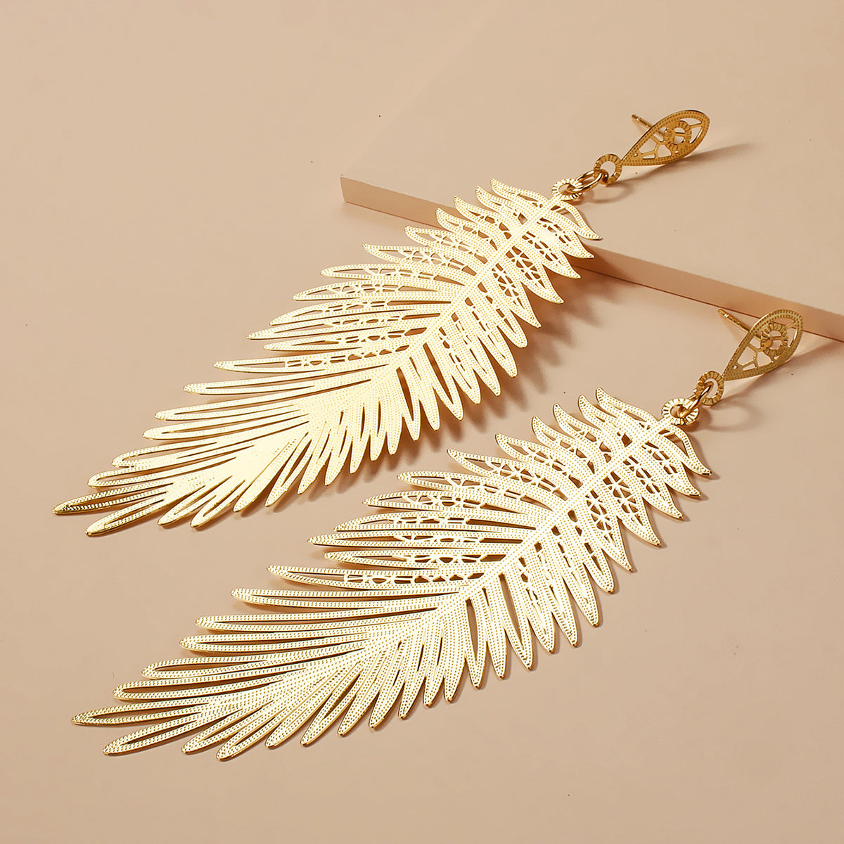 Feather Leaf Golden Earrings