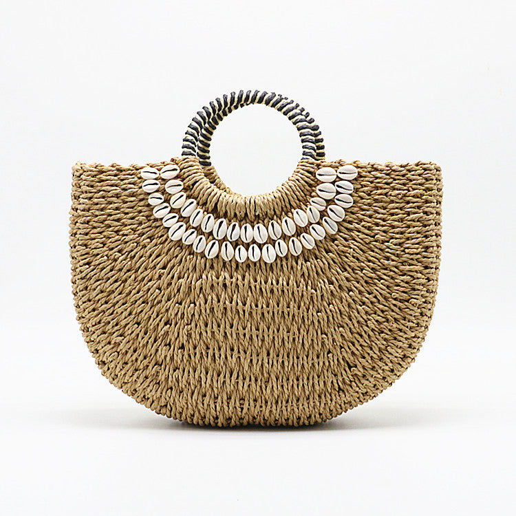 Carrie Shell Moon Straw Woven Bag