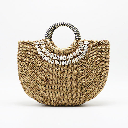 Carrie Shell Moon Straw Woven Bag