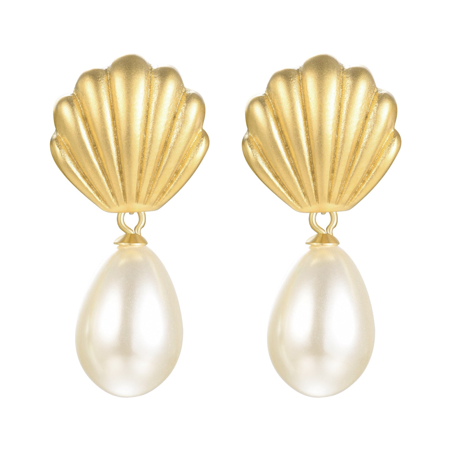 Gold Shell Pearl Drop Earrings